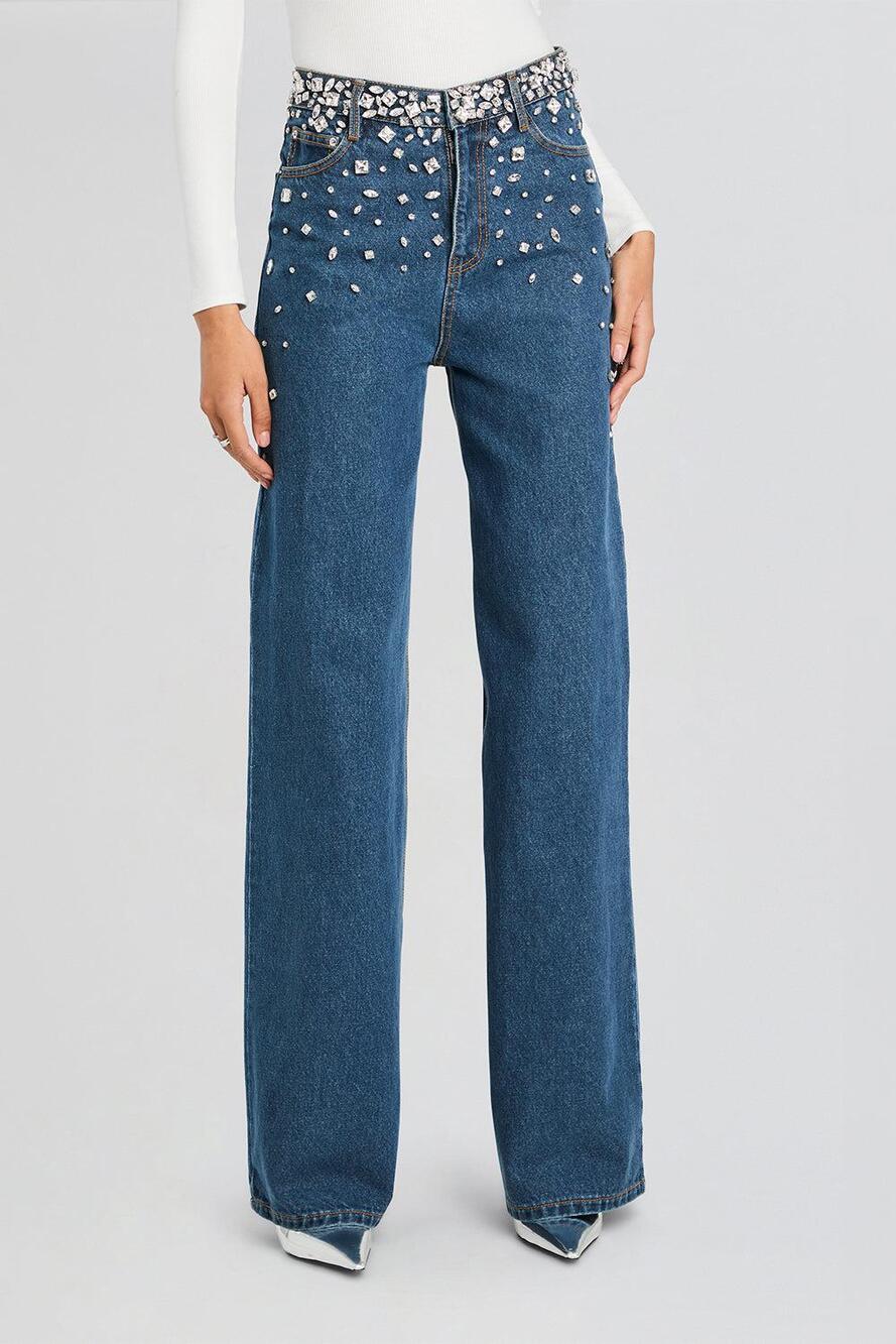 Retrofete Jenna Crystal Embellished Wide Leg Jean in Montana Crystal 28